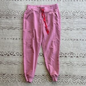 Figs Pink Jogger Pants with Red Drawstring